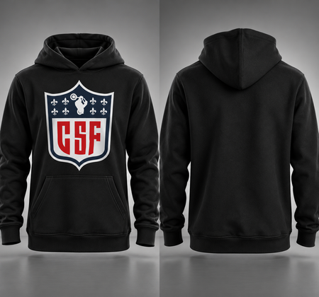 Sweat à capuche noir CLUBSTYLE FRANCE avec l'écusson CSF, vu de face et de dos